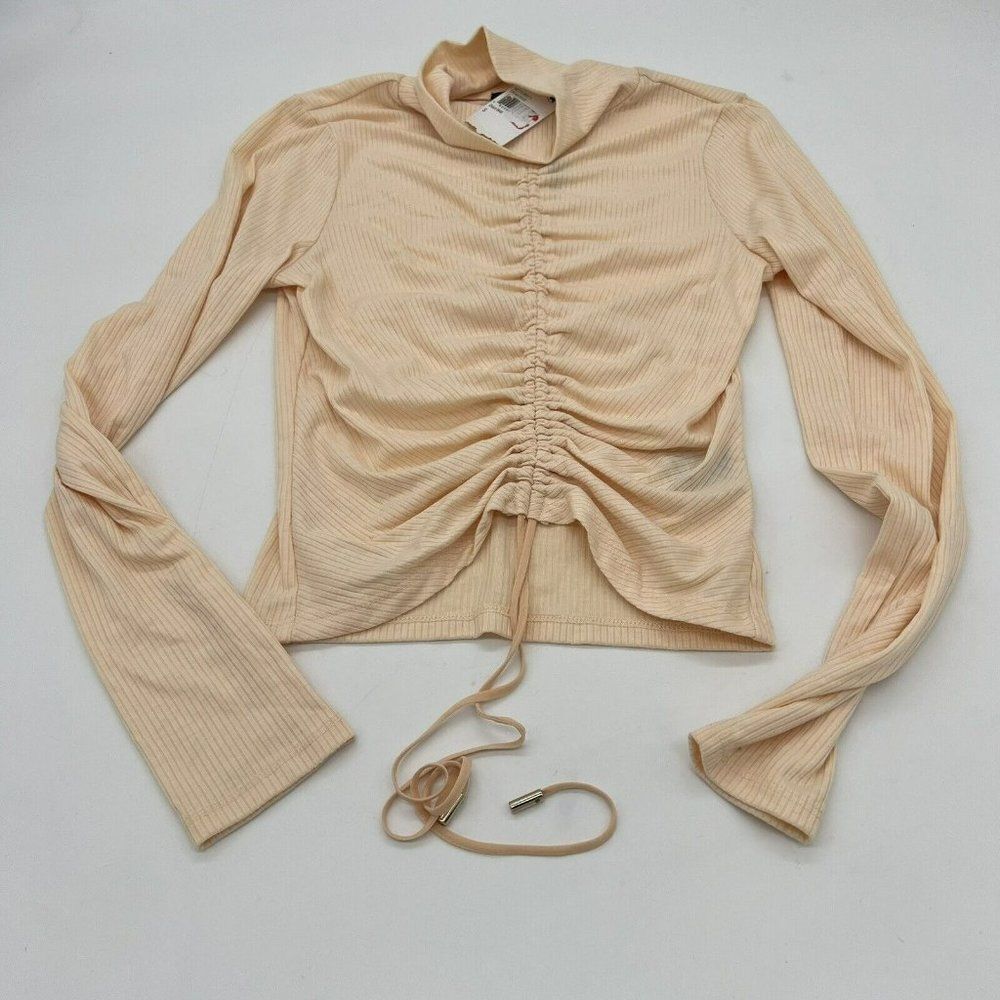Afrm Mollie Long Sleeve Drawstring Crop Top Cream Beige Women's Size Small NWT